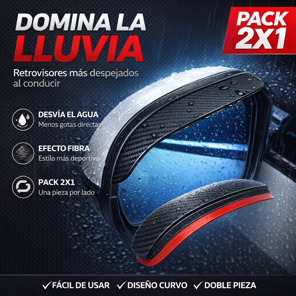 Pack 2x1 de antilluvia negro efecto fibra para retrovisores